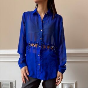 Sheer Blue Top with Cutouts